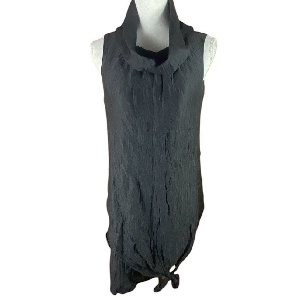 Shin Choi Black Cowl Neck Lined Crinkle Guaze Sleeveless Tunic Top Womens Small